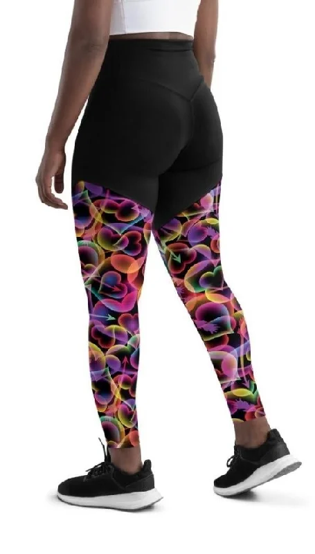 Neon Heart Compression Leggings Traditional Women's 
