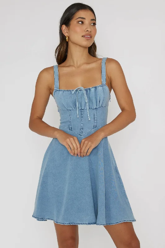 Sweet Pea Tied Bust Mini Dress Denim Blue Bold Women's Animal Print