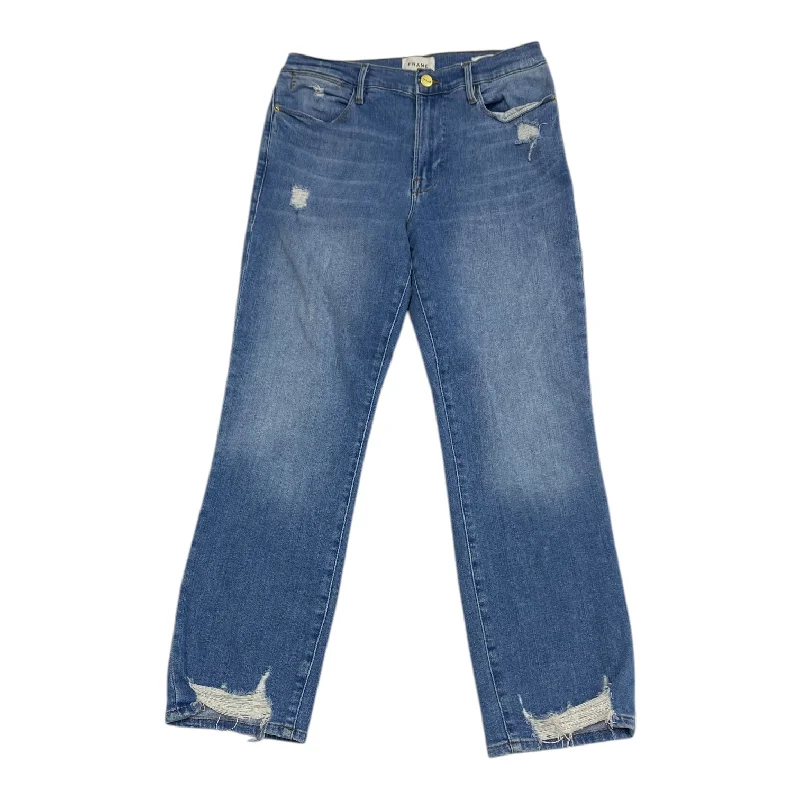 Jeans Straight By Frame In Blue Denim, Size: 10 Athletic Women's High - 