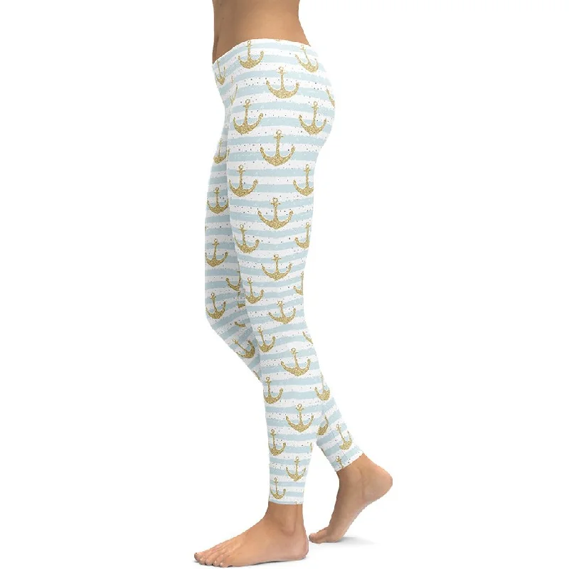 Glittery Anchor Leggings Hip Women's Retro