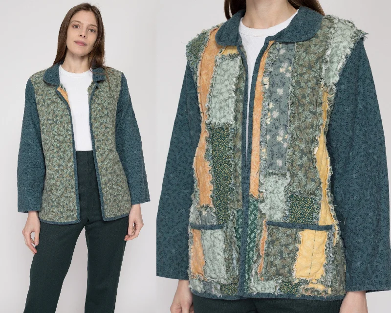 Sm-Med 70s Boho Reversible Rag Quilt Patchwork Jacket Rugged Women's Outdoor 