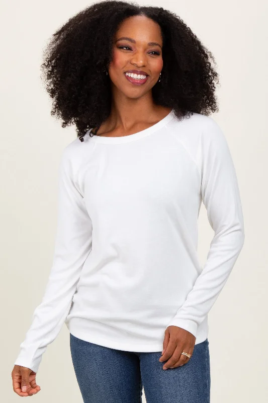 White Raglan Long Sleeve Top Sporty Women's Athleisure 