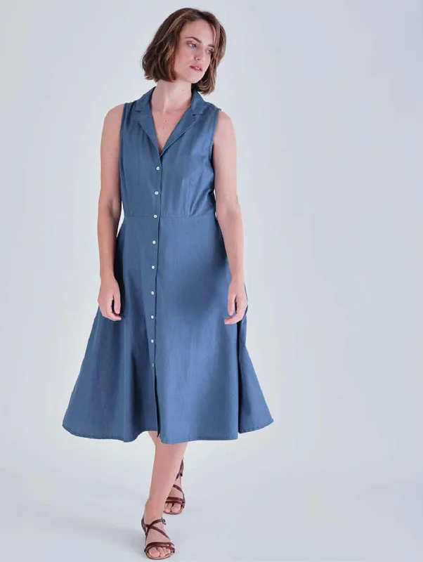 Aubrey Cotton Sleeveless Linen Shirt Dress | Denim Feminine Women's Soft 