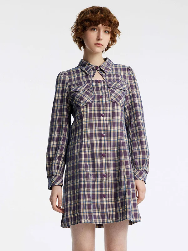 Gathered Waist Plaid Mini Dress Feminine Women's Style 