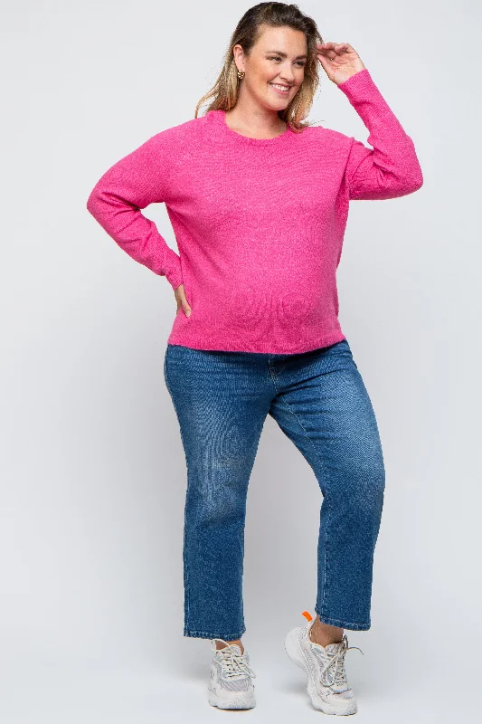 Fuchsia Button Accent Solid Maternity Plus Size Sweater Sleek Women's Metallic Sleek Women's Metallic