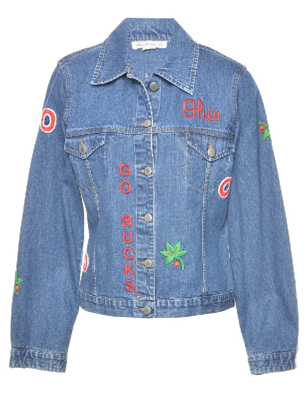 Embroidered Ohio Denim Jacket - M Casual Women's Loose - fitting