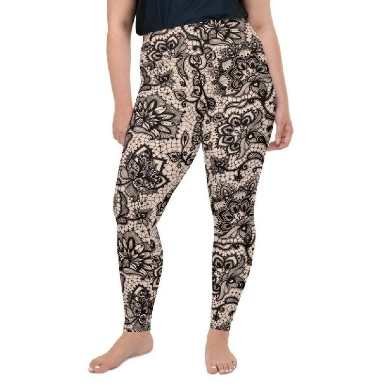 Flower Lace Print Plus Size Leggings Sleek Women's 