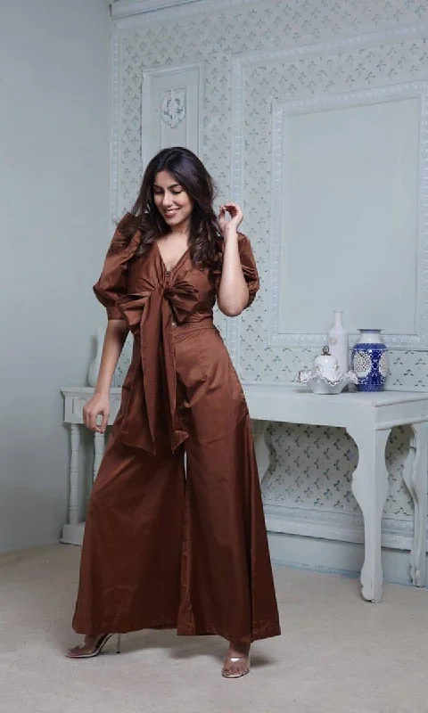 Brown Puffy Sleeved Jumpsuit Modern Women's 