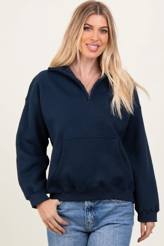 Navy Fleece Oversized Half Zip Pullover Feminine Women's Style 