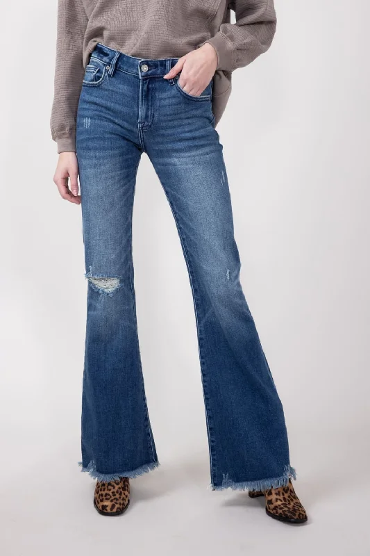 Hidden Mid-Rise Flare Distressed Jeans for Women | HD3274-DK Country
