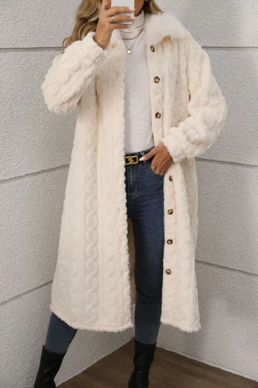 Furry Button Up Long Sleeve Longline Coat Trendy Women's 