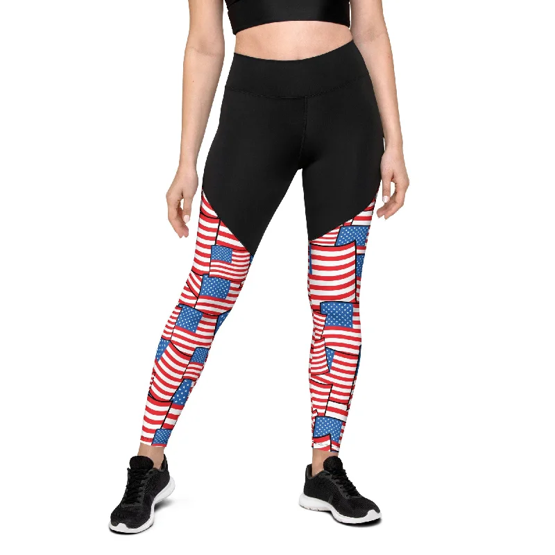American Flag Pattern Compression Leggings European