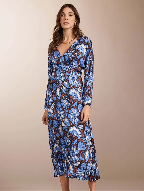 Arabella LENZING™ ECOVERO™ Recycled Dress | Blue Floral Saraca Geometric