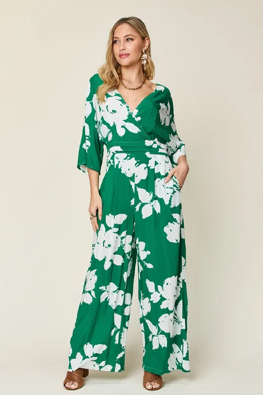 Double Take Full Size Printed Tie Back Wide Leg Jumpsuit Dynamic Women's Moto