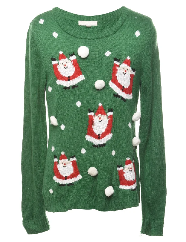 Santa Claus Christmas Jumper - L Cozy Women's Sherpa - lined