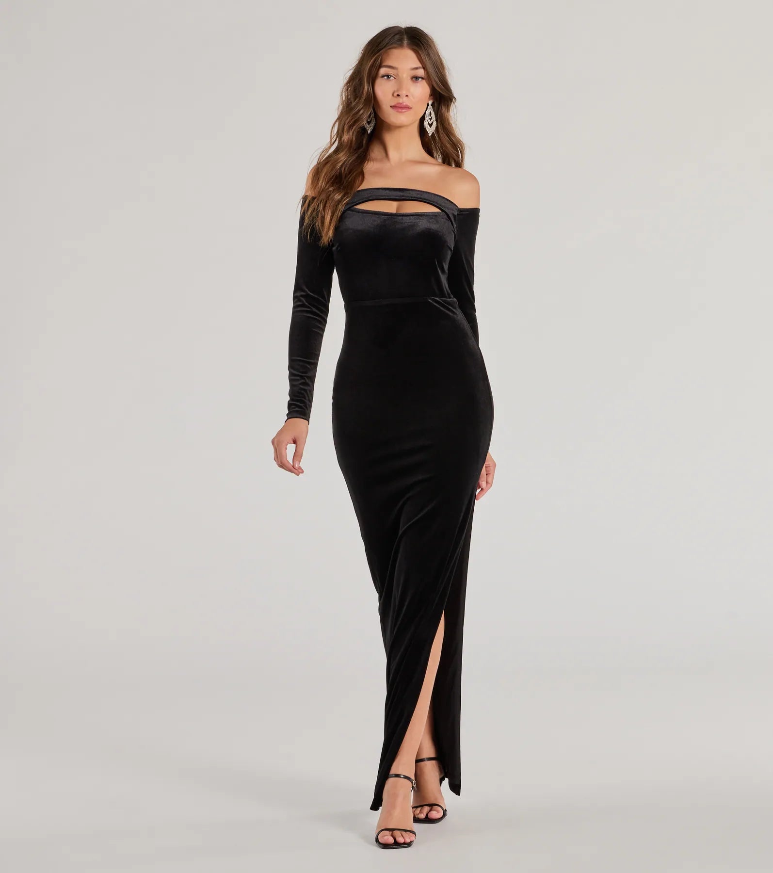Rosalyn Velvet Off-The Shoulder Long Sleeve Formal Dress Vintage Women's 1970S 