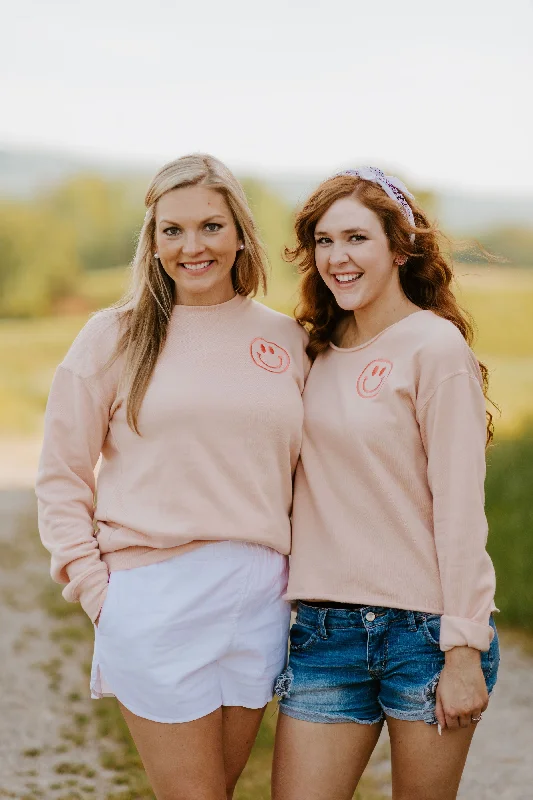 Smiley Face {Embroidered Crewneck Fleece} Feminine Women's Soft 