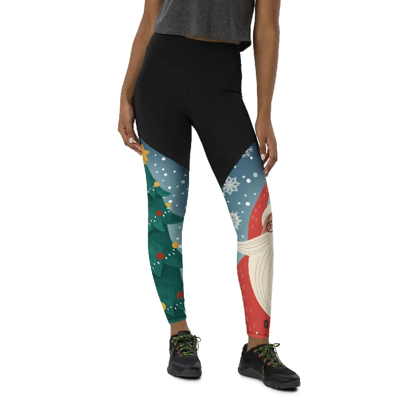 Santa Christmas Tree Compression Leggings Geometric