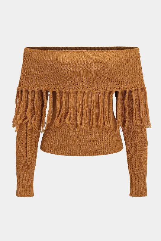 Sweater Fringe Off-Shoulder Top Unique Women's Upcycled Unique Women's Upcycled