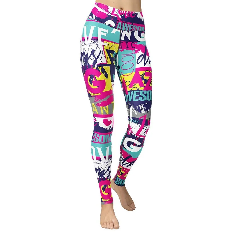 Cool Slogan Yoga Leggings Athletic Women's 