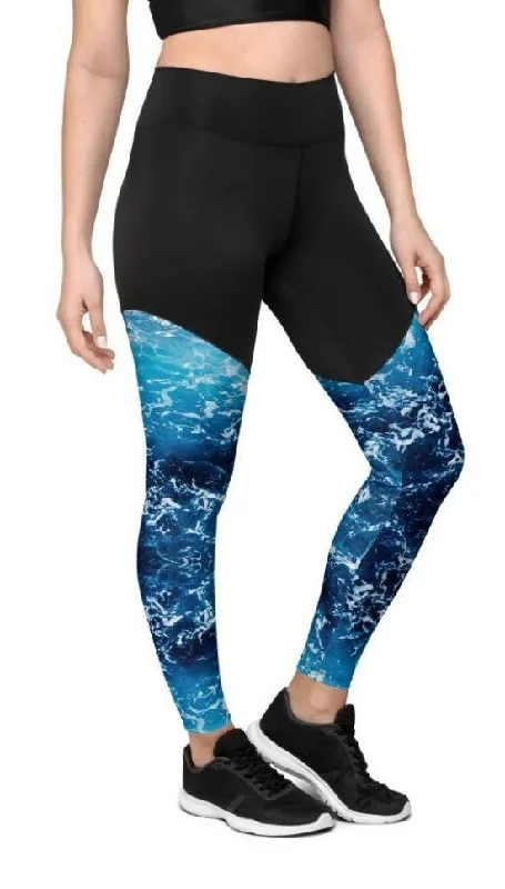 Lovely Ocean Compression Leggings Stylish Women's Neon