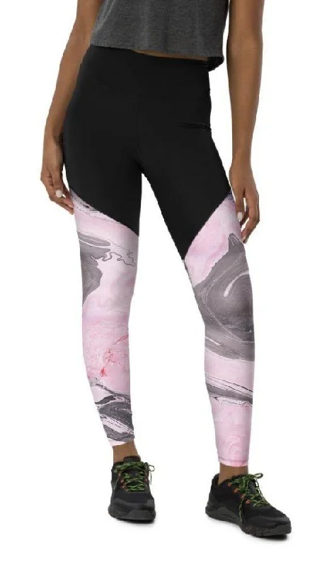 Pink Marble Compression Leggings Minimalist Women's Casual