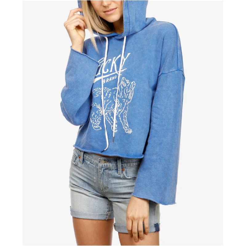 Lucky Brand Womens Lucky Bear Hoodie Sweatshirt, Blue, X-Small Cool Women's Distressed
