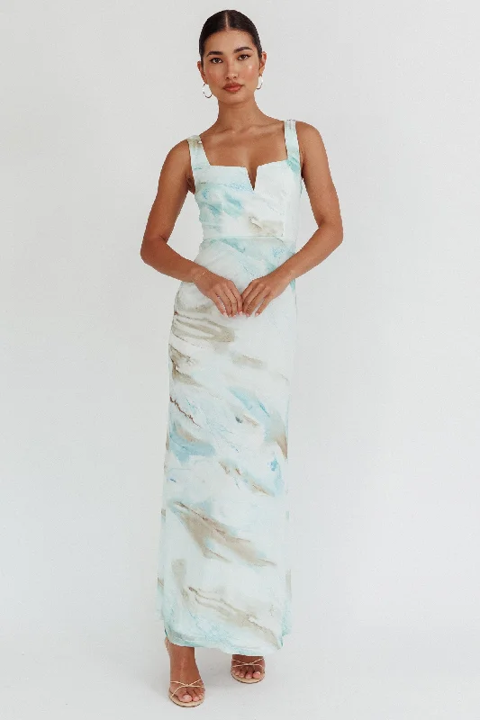 Jovelle Strappy Back Maxi Dress Marble Blue Classic Women's Tweed