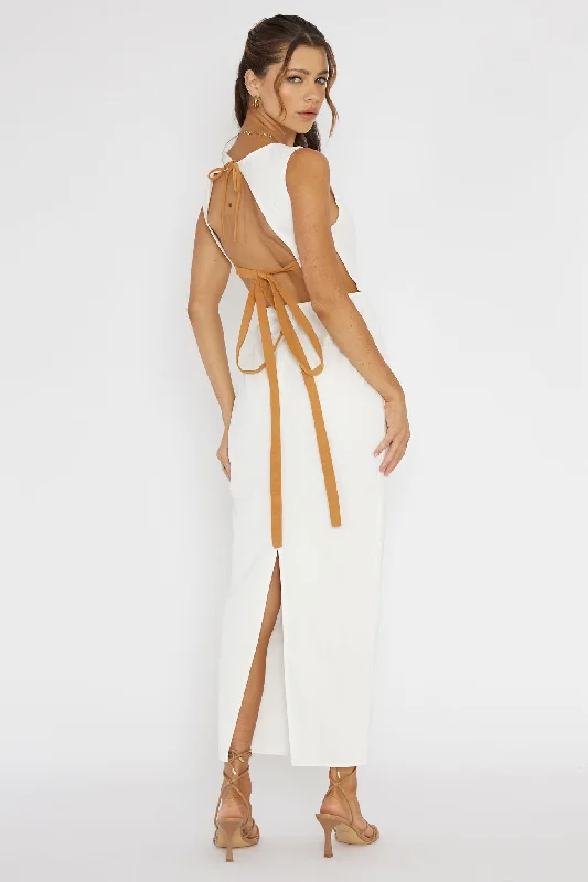 Golden Afternoon Open Tied Back Dress White Modern Women's 