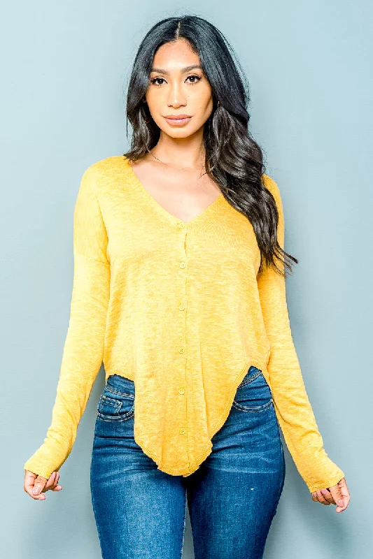Heathered V Neck Button Down Top/Sweater with Tie Front Option (9461WE) Classic Women's Tweed