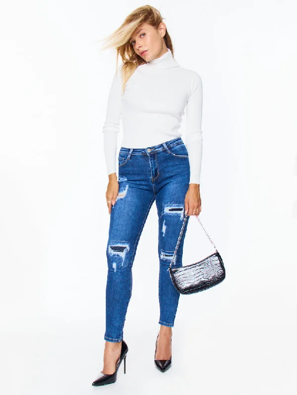 Jean à surpiqûres graphiques   Denim bleu moyen Traditional Women's Wool Traditional Women's Wool