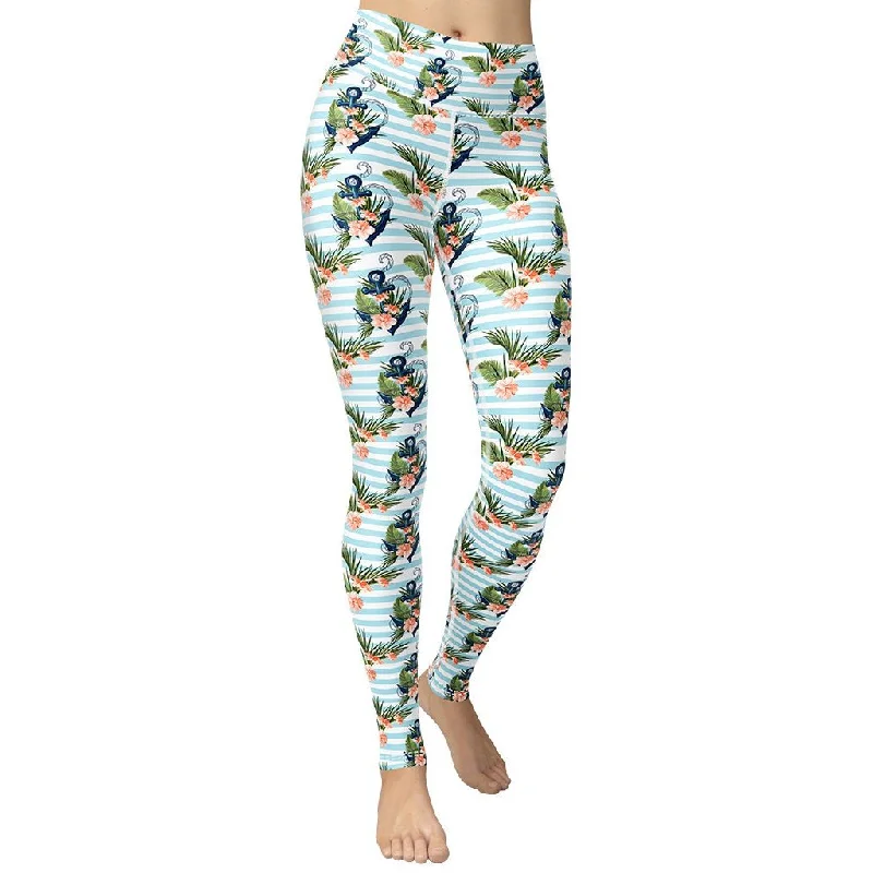Floral Anchor Yoga Leggings Modern Women's Tech