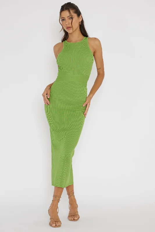 Charmed Me Ribbed Knit Midi Dress Green Classic Women's Tweed