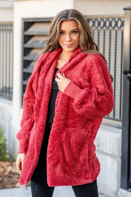 Cozy Sherpa Jacket - Red Preppy Women's College