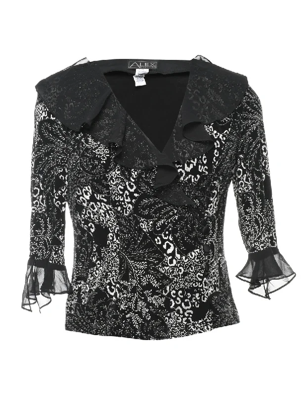 Floral Evening Jacket - M Monochromatic Office Style