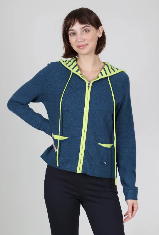 Hooded Zip Sweater, Teal Dapper Women's 1920S