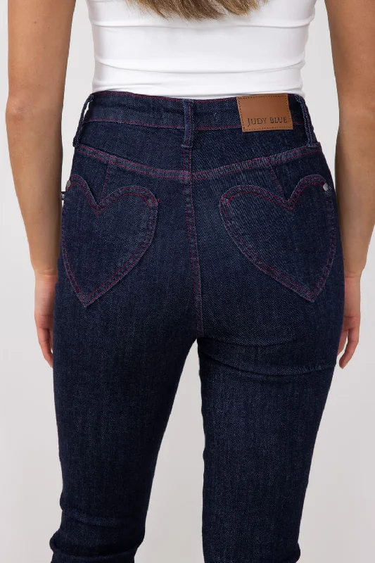 Judy Blue High Rise Dark Wash Heart Pocket Skinny Jeans for Women | 88916REG Sleek Women's Judy Blue High Rise Dark Wash Heart Pocket Skinny Jeans for Women | 88916REG Sleek Women's