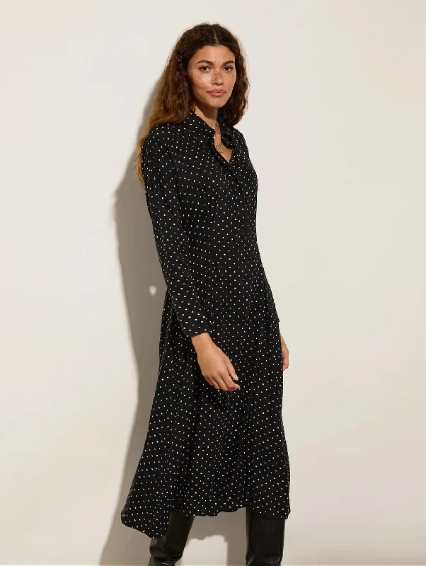 Becky LENZING™ ECOVERO™ Dress | Black Polka Dot Print Casual Women's Loose - fitting