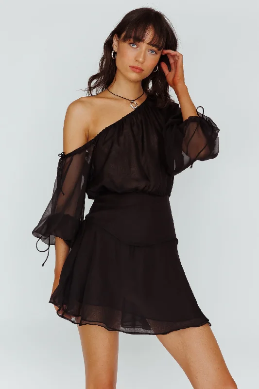 Mariona Off Shoulder Long Sleeve Mini Dress Black Refined Women's Velvet