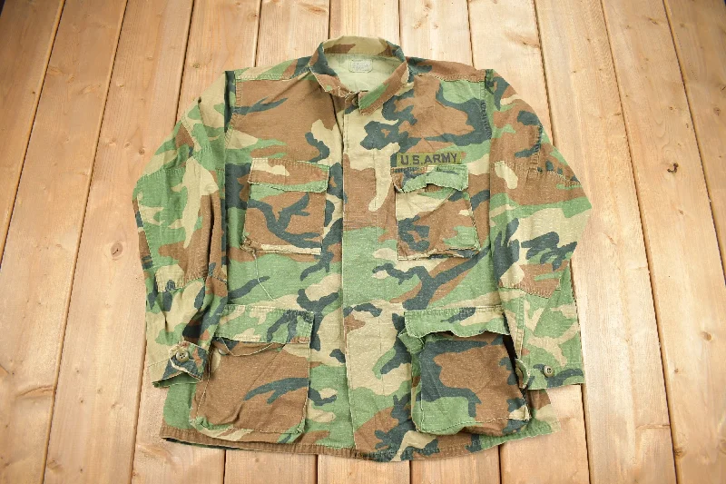 Vintage 1995 US Army Woodland Camo Hot Weather Combat Jacket Bohemian Women's Free