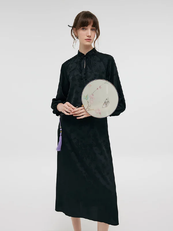 New Chinese-Style Jacquard Women Qipao Midi Dress Dynamic Women's Moto