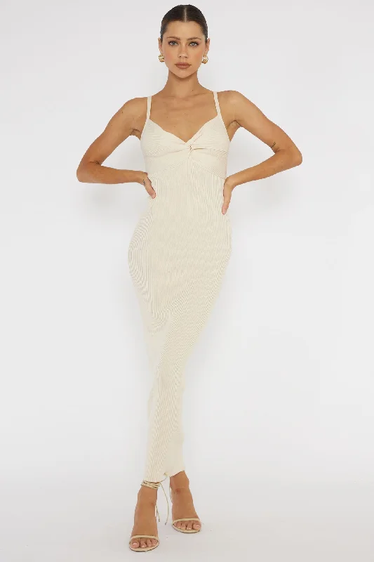 Lover's High Twist Bust Knit Midi Dress Cream European