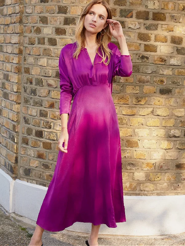 Ariana Ecojilin Blend Dress | Magenta Sleek Women's Metallic