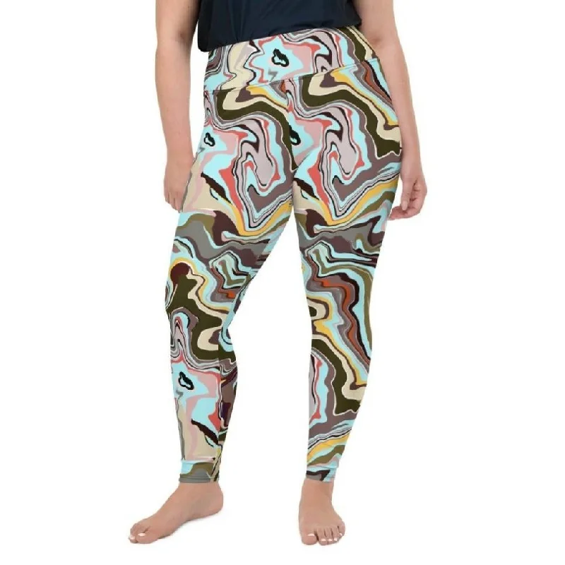 Aqua Marble Plus Size Leggings Sleek Women's Metallic