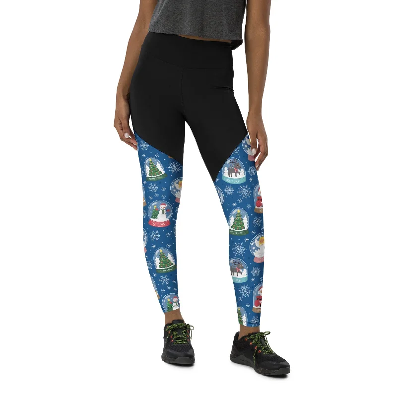 Snow Globe Pattern Compression Leggings Rugged Women's Outdoor 