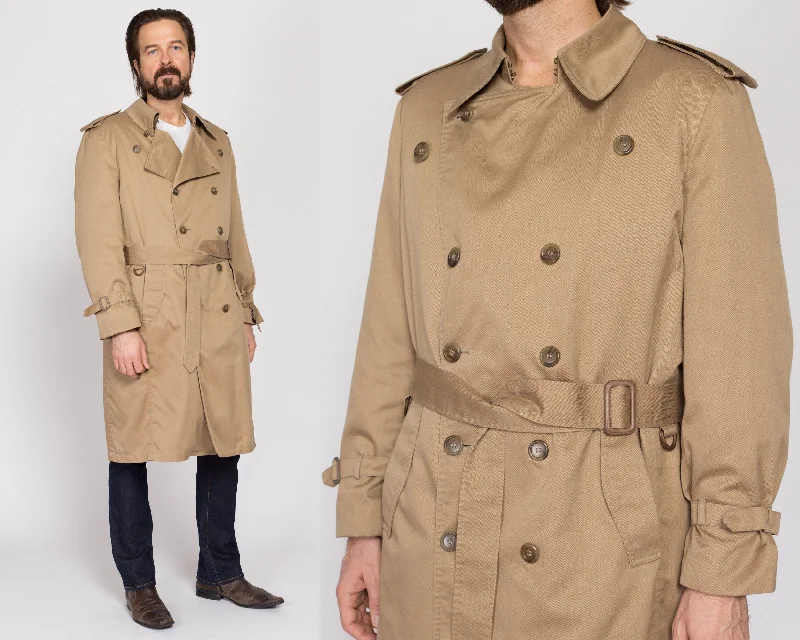 Large 80s London Fog Maincoats Khaki Belted Trench Coat 44 Regular Laid - back Women's Style