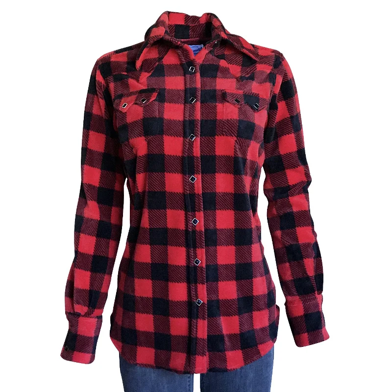 Women's Red & Black Buffalo Check Fleece Western Shirt Bold Women's Animal Print