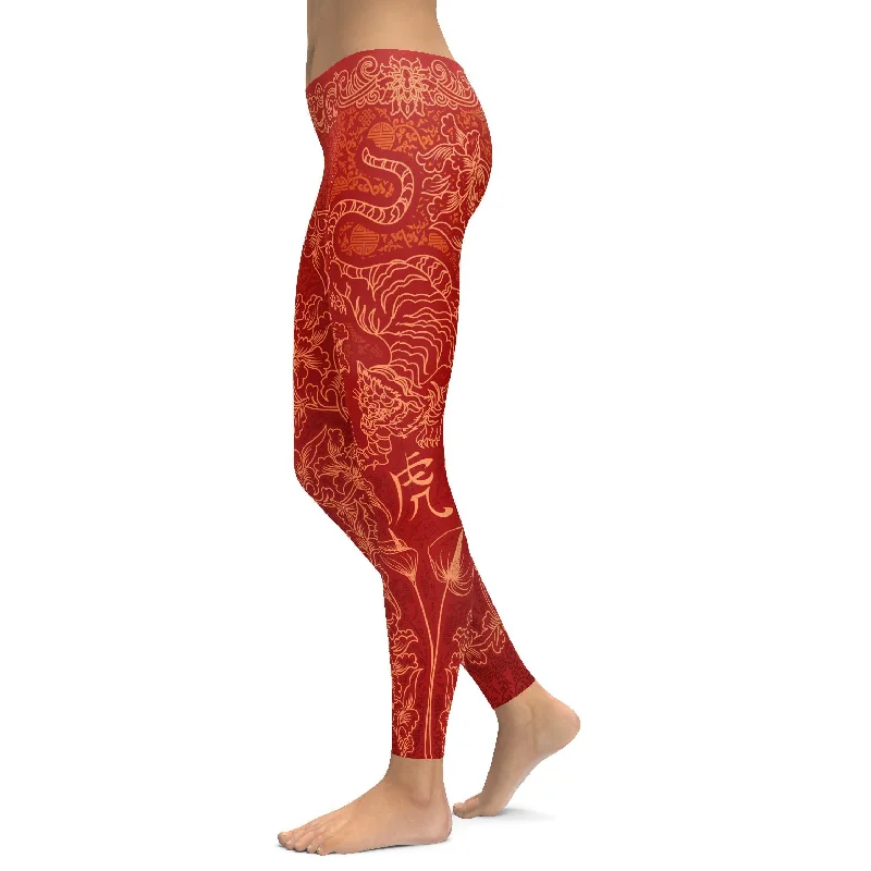 Chinese Zodiac Tiger Leggings Geometric
