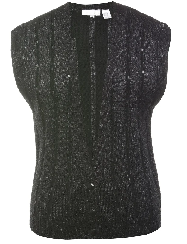 Black Beaded Sweater Vest - S Streetwear Style for 