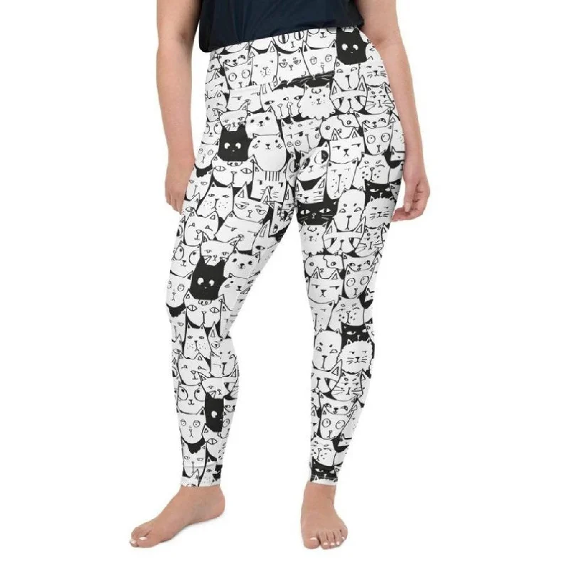 Kitty Pattern Plus Size Leggings Stylish Women's Tropical 